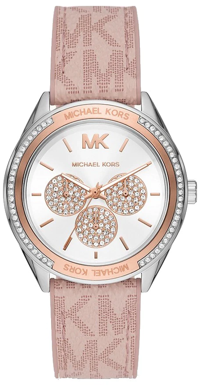 Michael Kors Multifunction Silver Dial Pink Leather Strap Watch For Women - MK7206 Authentic Buy Shop Now