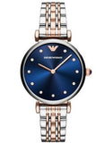 Emporio Armani Gianni T Bar Crystal Blue Dial Two Tone Steel Strap Watch For Women - AR11092 Authentic Buy Shop Now
