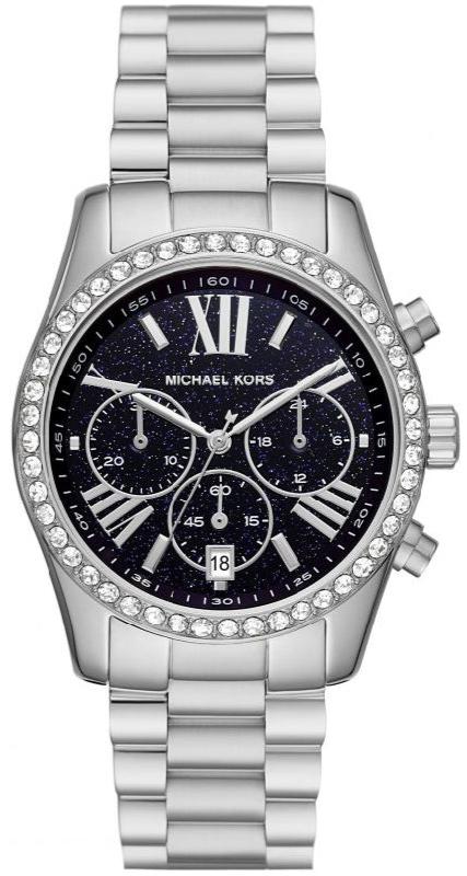Michael Kors Lexington Chronograph Black Dial Silver Steel Strap Watch For Women - MK7277 Authentic Buy Shop Now