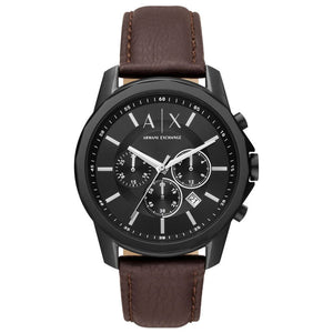 Armani Exchange Outerbanks Chronograph Black Dial Brown Leather Strap Watch For Men - AX1732 Authentic Buy Shop Now