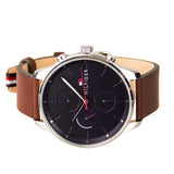 Tommy Hilfiger Chase Chronograph Grey Dial Brown Leather Strap Watch For Men - 1791487 Authentic Buy Shop Now