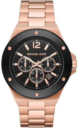 Michael Kors Lennox Chronograph Black Dial Rose Gold Steel Strap Watch For Men - MK8940 Authentic Buy Shop Now