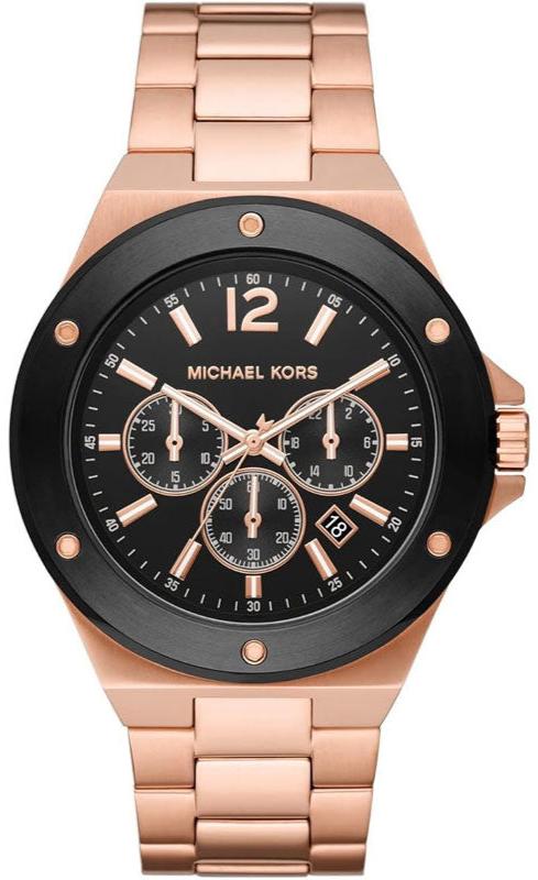 Michael Kors Lennox Chronograph Black Dial Rose Gold Steel Strap Watch For Men - MK8940 Authentic Buy Shop Now