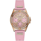 Guess Frontier Diamonds Rose Gold Dial Pink Rubber Strap Watch For Women - W1160L5 Authentic Buy Shop Now