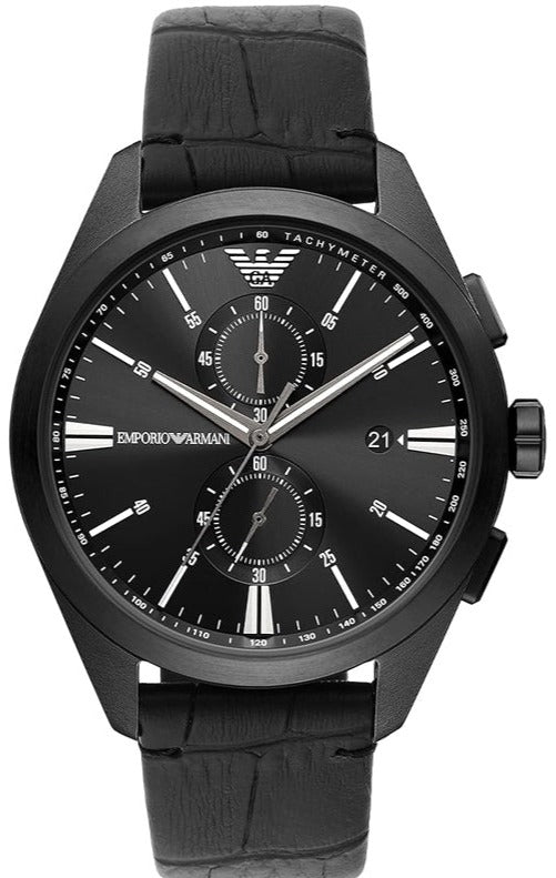 Emporio Armani Claudio Chronograph Black Dial Black Leather Strap Watch For Men - AR11483 Authentic Buy Shop Now
