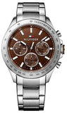 Tommy Hilfiger Hudson Chronograph Quartz Brown Dial Silver Steel Strap Watch For Men - 1791229 Authentic Buy Shop Now