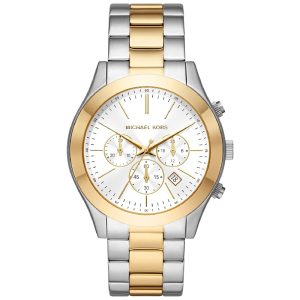 Michael Kors Slim Runway Chronograph White Dial Two Tone Steel Strap Watch For Women - MK8986 Authentic Buy Shop Now