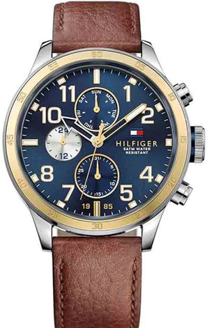 Tommy Hilfiger Sport Multifunction Blue Dial Brown Leather Strap Watch for Men - 1791137 Authentic Buy Shop Now