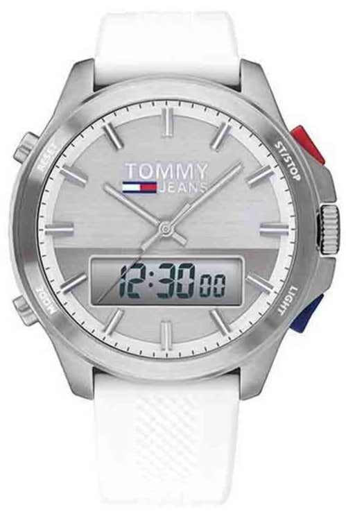 Tommy Hilfiger Digital Silver Dial White Silicone Strap Watch For Men - 1791764 Authentic Buy Shop Now