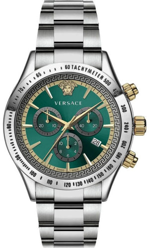 Versace Classic Chronograph Quartz Green Dial Silver Steel Strap Watch For Men - VEV700721 Authentic Buy Shop Now