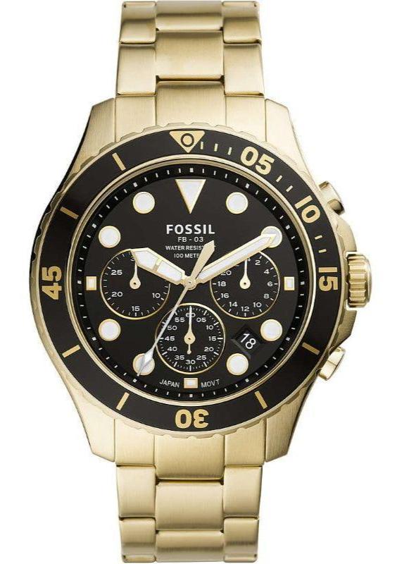 Fossil FB-03 Chronograph Black Dial Gold Steel Strap Watch for Men - FS5727 Authentic Buy Shop Now