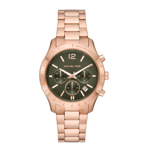 Michael Kors Berkley Chronograph Green Dial Rose Gold Steel Strap Watch For Women - MK7412 Authentic Buy Shop Now