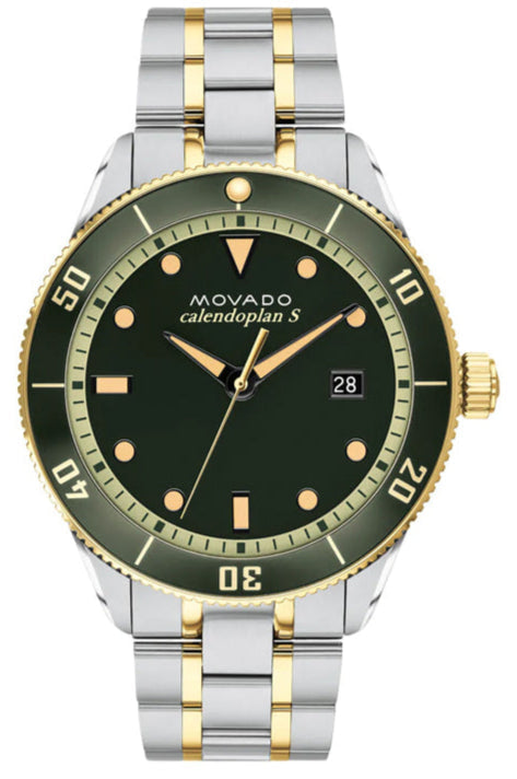 Movado Heritage Calendoplan Black Dial Two Tone Steel Strap Watch For Men - 3650096 Authentic Buy Shop Now