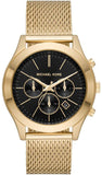 Michael Kors Slim Runway Chronograph Black Dial Gold Mesh Strap Watch For Men - MK9057 Authentic Buy Shop Now