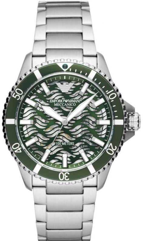 Emporio Armani Diver Automatic Green Dial Silver Steel Strap Watch For Men - AR60061 Authentic Buy Shop Now
