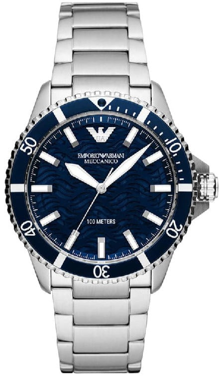 Emporio Armani Meccanico Automatic Blue Dial Silver Steel Strap Watch For Men - AR60059 Authentic Buy Shop Now