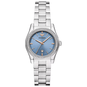 Emporio Armani Federica Three-Hand Date Blue Dial Silver Steel Strap Watch For Women - AR11593 Authentic Buy Shop Now