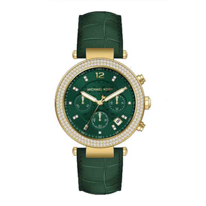Michael Kors Parker Chronograph Green Dial Green Leather Strap Watch For Women - MK6985 Authentic Buy Shop Now