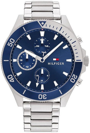 Tommy Hilfiger Larson Chronograph Blue Dial Silver Steel Strap Watch For Men - 1791917 Authentic Buy Shop Now