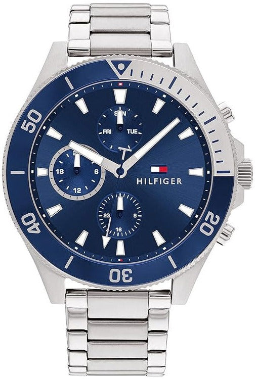 Tommy Hilfiger Larson Chronograph Blue Dial Silver Steel Strap Watch For Men - 1791917 Authentic Buy Shop Now