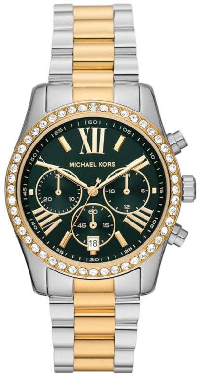 Michael Kors Lexington Chronograph Green Dial Two Tone Steel Strap Watch For Women - MK7303 Authentic Buy Shop Now