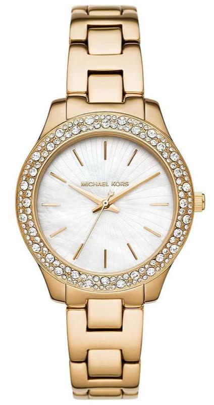 Michael Kors Liliane Mother of Pearl White Dial Gold Steel Strap Watch For Women - MK4555 Authentic Buy Shop Now