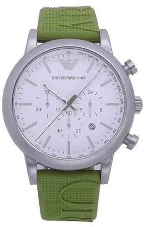 Emporio Armani Chronograph White Dial Green Rubber Strap Watch For Men - AR11022 Authentic Buy Shop Now
