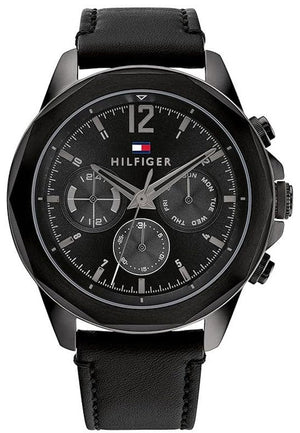 Tommy Hilfiger Lars Chronograph Black Dial Black Leather Strap Watch For Men - 1792062 Authentic Buy Shop Now