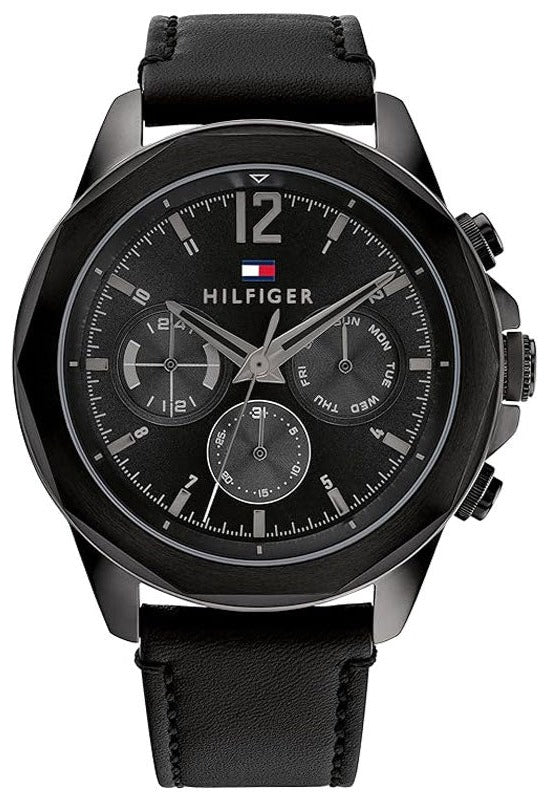Tommy Hilfiger Lars Chronograph Black Dial Black Leather Strap Watch For Men - 1792062 Authentic Buy Shop Now