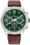 Tommy Hilfiger Lars Chronograph Green Dial Brown Leather Strap Watch For Men - 1792064 Authentic Buy Shop Now
