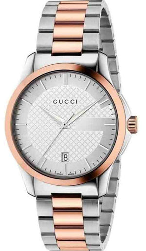 Gucci G Timeless Silver Dial Two Tone Steel Strap Watch For Men - YA126447 Authentic Buy Shop Now