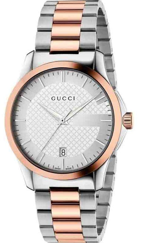 Gucci G Timeless Silver Dial Two Tone Steel Strap Watch For Men - YA126447 Authentic Buy Shop Now