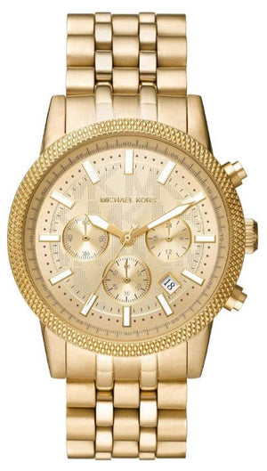Michael Kors Hutton Chronograph Gold Dial Gold Steel Strap Watch For Men - MK8953 Authentic Buy Shop Now