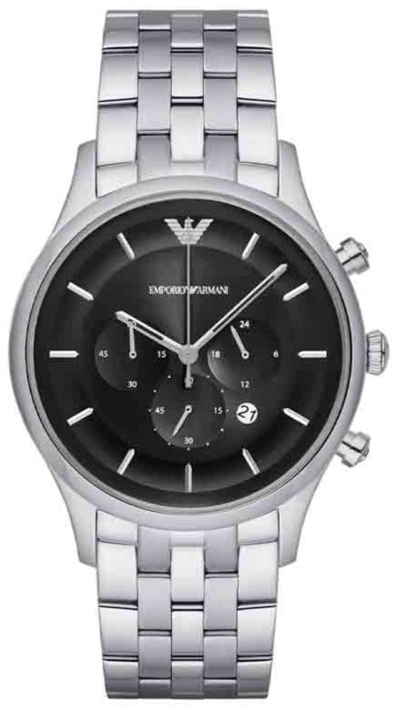 Emporio Armani Chronograph Black Dial Silver Steel Strap Watch For Men - AR11017 Authentic Buy Shop Now