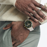 Movado Heritage Calendoplan Chronograph Green Dial Two Tone Steel Strap Watch For Men - 3650167 Authentic Buy Shop Now