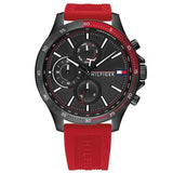Tommy Hilfiger Multifunction Quartz Black Dial Red Rubber Strap Watch for Men - 1791722 Authentic Buy Shop Now