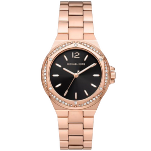 Michael Kors Lennox Three-Hand Black Dial Rose Gold Steel Strap Watch For Women - MK7233 Authentic Buy Shop Now
