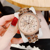 Michael Kors Ritz Chronograph Rose Gold Dial Rose Gold Steel Strap Watch For Women - MK7223 Authentic Buy Shop Now
