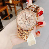 Michael Kors Ritz Chronograph Rose Gold Dial Rose Gold Steel Strap Watch For Women - MK7223 Authentic Buy Shop Now