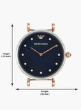 Emporio Armani Gianni T Bar Analog Blue Dial Black Leather Strap Watch For Women - AR1989 Authentic Buy Shop Now