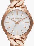 Michael Kors Runway Three-Hand Silver Dial Rose Gold Steel Strap Watch for Women - MK7473 Authentic Buy Shop Now