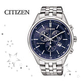 Citizen Eco Drive Chronograph Blue Dial Silver Steel Strap Watch For Men - AT2140-55L Authentic Buy Shop Now