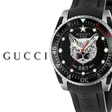 Gucci Dive Feline Black Dial Black Rubber Strap Watch For Men - YA136323 Authentic Buy Shop Now