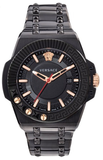 Versace Chain Reaction Quartz Black Dial Black Steel Strap Watch for Men - VEDY00719 Authentic Buy Shop Now