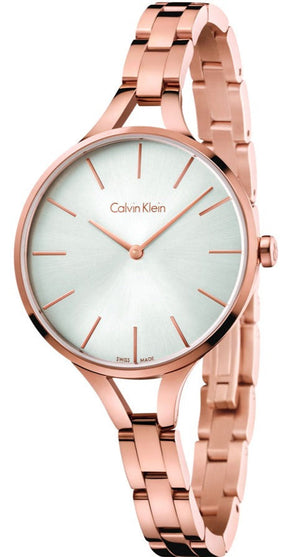 Calvin Klein Graphic Silver Dial Rose Gold Steel Strap Watch for Women - K7E23646 Authentic Buy Shop Now
