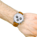 Movado Heritage Calendoplan Chronograph White Dial Brown Leather Strap Watch for Men - 3650008 Authentic Buy Shop Now