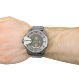 Diesel Mega Chief Chronograph Grey Dial Grey Steel Strap Watch For Men - DZ4466 Authentic Buy Shop Now