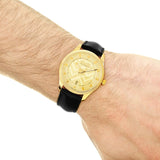 Gucci Eryx Automatic Chevron Gold Dial Black Leather Strap Watch For Men - YA126340 Authentic Buy Shop Now