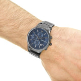 Emporio Armani Renato Chronograph Blue Dial Grey Steel Strap Watch For Men - A11215 Authentic Buy Shop Now