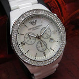 Emporio Armani Ceramica Chronograph White Dial White Ceramic Strap Watch For Women - AR1456 Authentic Buy Shop Now